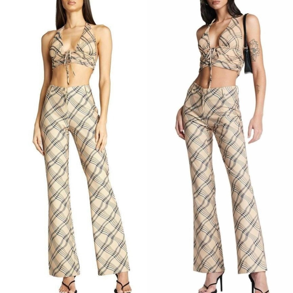 I.AM.GIA Plaid Halter Top and Flare Pants Set